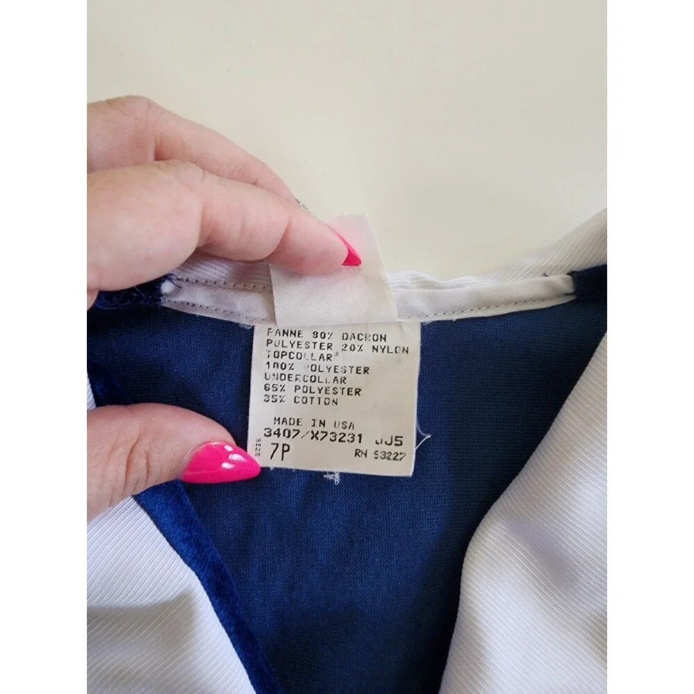 Vintage 80s 90s Royal Blue Velvet White Collar Girls Dress Victorian Style 7P